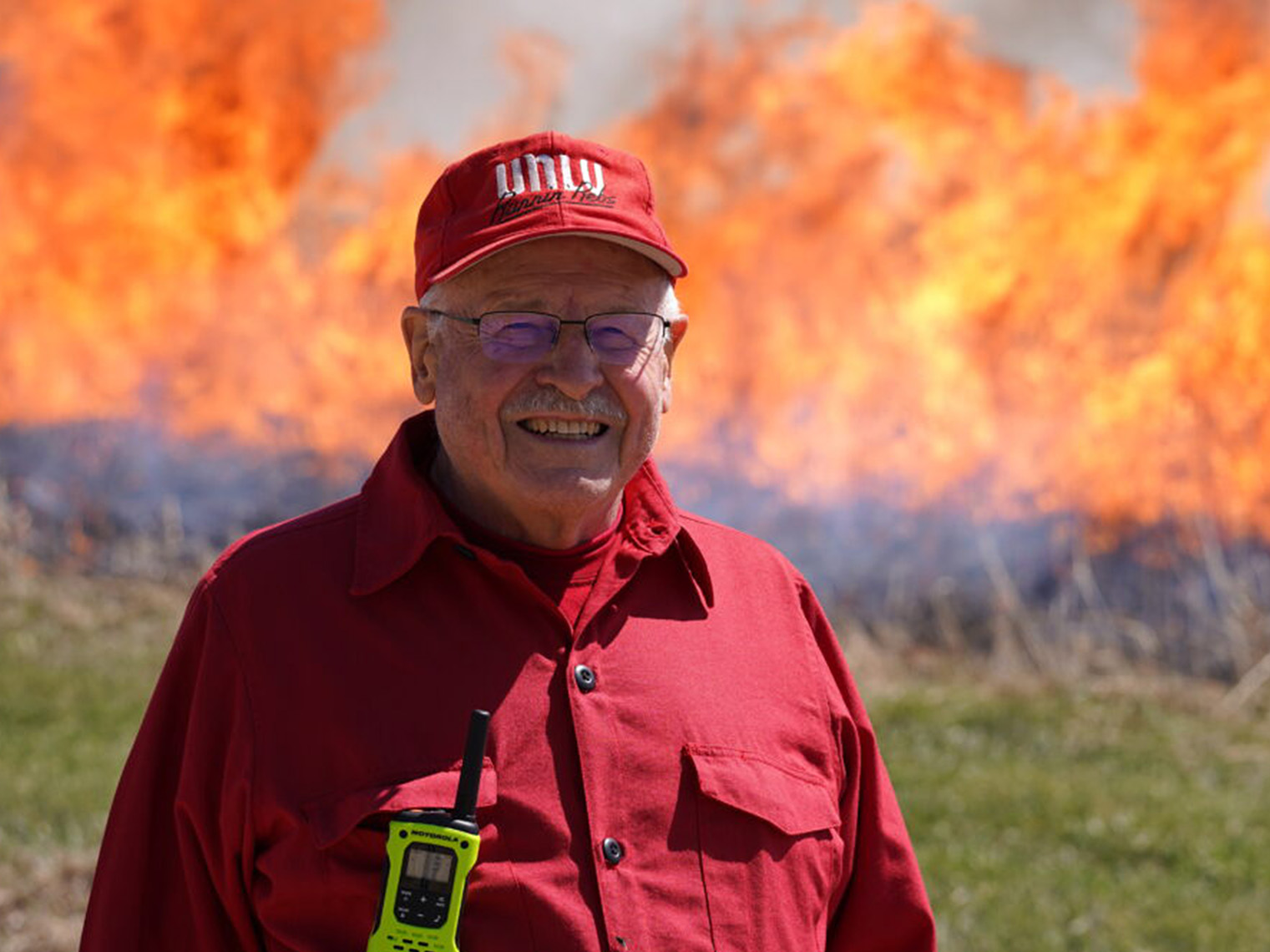 Daryl Smith pictured in front of a prescribed burn. 